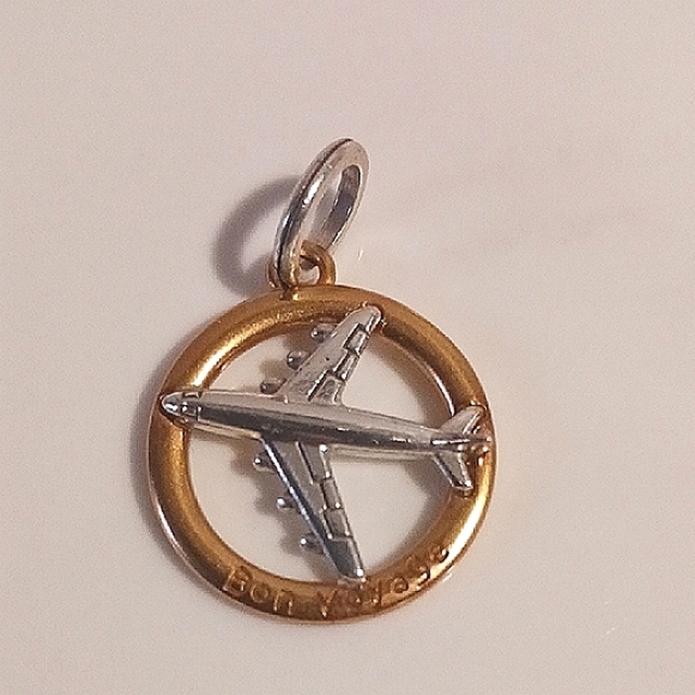 Goldtone and Silver "Bon Voyage" Airplane Pendant "Live Love Travel" Engraved ✈️
